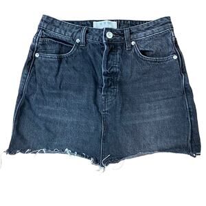 Free People We The Free Denim Skirt Raw Hem Button Fly Front Faded Black Size 26